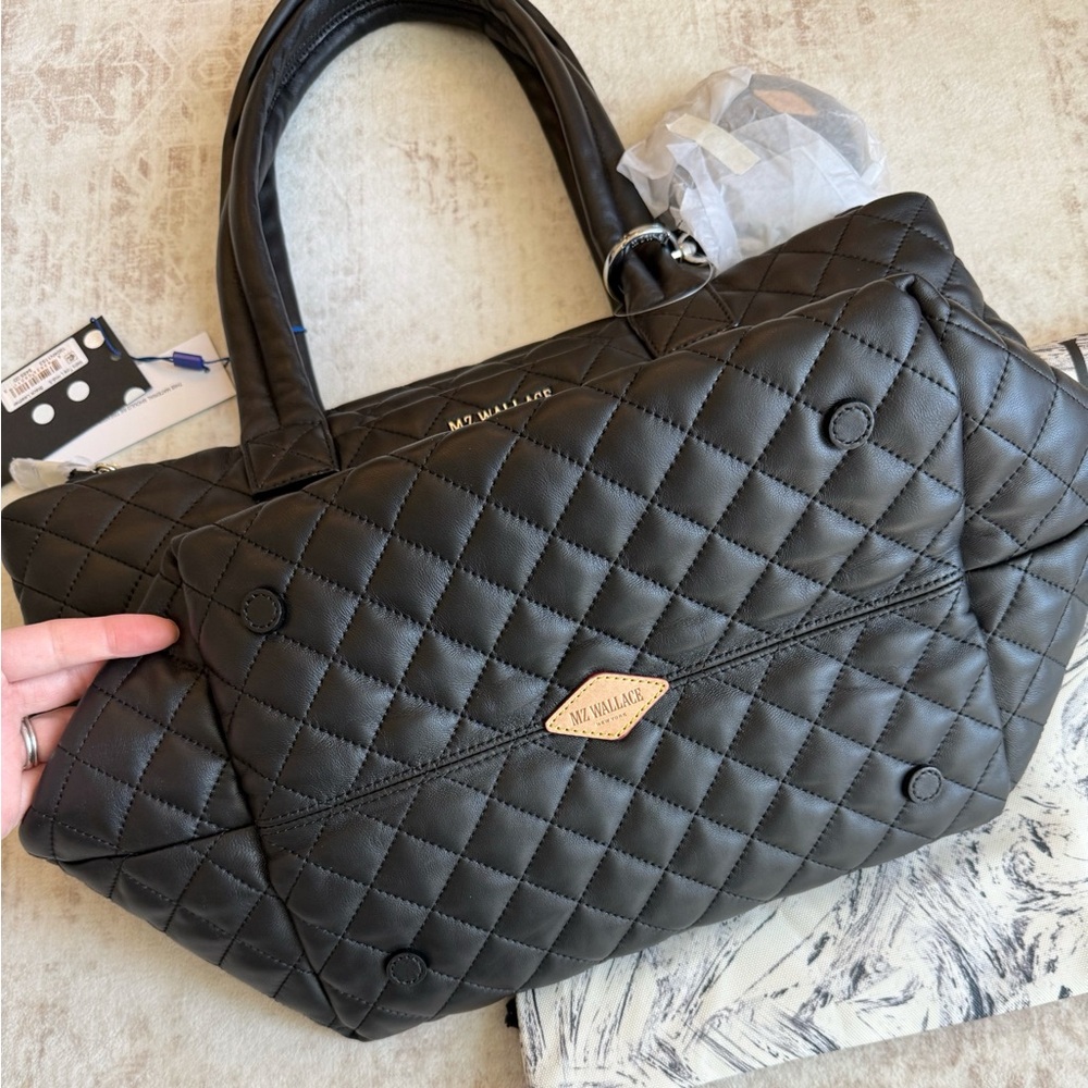 MZ Wallace Black Quilted Leather Small Metro Tote with Long Handle - Picture 6 of 8
